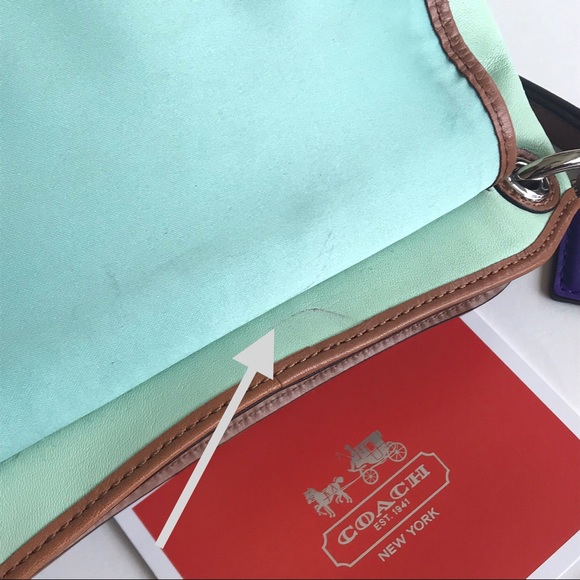 Coach POPPY Color-Block Aqua Green/Chartreuse Leather Flap Crossbody 48941
SVB4J - Picture 10 of 15